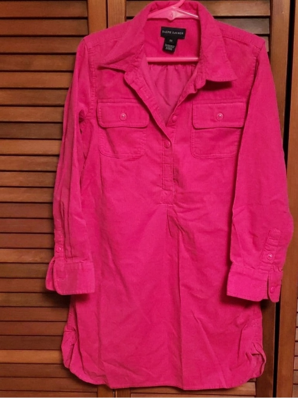 Ralph Lauren Girls Corduroy Hot Pink Button-Front Tunic (shirt dress) Sz 6